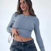Fashion Y2K Casual Long Sleeve Tshirts Woman Round Neck Elegant Slim Fit T-shirt Women Tops Solid Skinny Office Lady Tees 30634