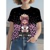 Round Neck Women'S Short Sleeve Printed T-Shirt, Featuring Leopard Print Fashion Design