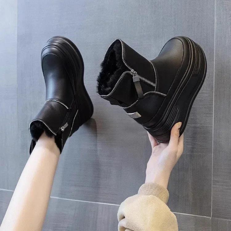 Fashion New Elite Beauty Boots 9cm Thick Bottom Height Increase Outdoor Anti slip Snow Boots with Velvet Warmth Winter Short Boots