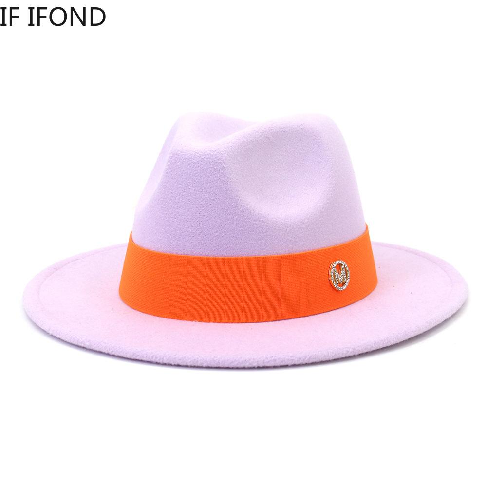 Formal Wide Brim Felt Fedora Hat Wool Ladies Party Wedding Church Hat M Letter Ribbon Panama Sombrero Jazz Cap