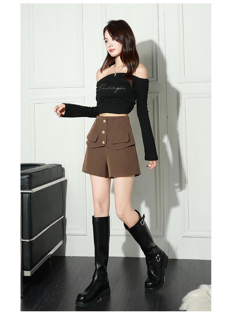 2025 Korean Style: Women's Slimming High Waist A-line Skirt Pants, Bootcut Wide Leg Casual Shorts, for Spring and Autumn