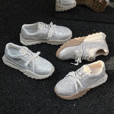 Leather Women's Spring New Sports and Leisure Shoes Retro Thick Baseplate Shoes Versatile and Lightweight Forrest Gump Shoes