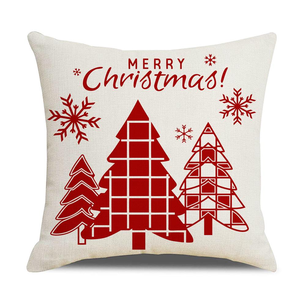 Christmas Pillow Case Linen Print Red Festive Home Cushion Living Room Cushion