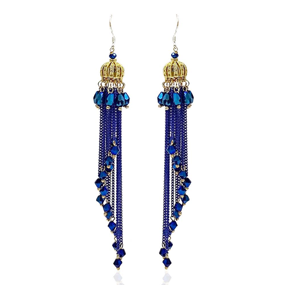 

Этнический стиль преувеличенный ретро суд бахрома серьги Богемный темперамент личность фея серьги женский синий