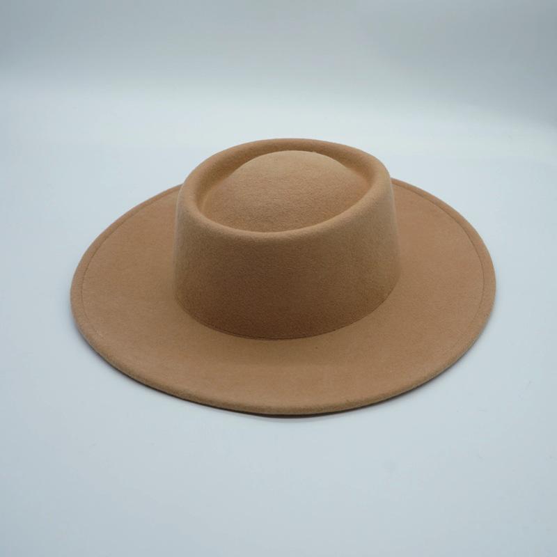 Foreign Trade Camel Wool Flat Top Top Hat Women'S Autumn And Winter Versatile British Retro French Felt Hat Panama Eaves