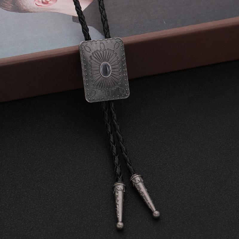 Punk Style Bolo Tie with Emblem Charm Necktie Necklace Costume Accessory