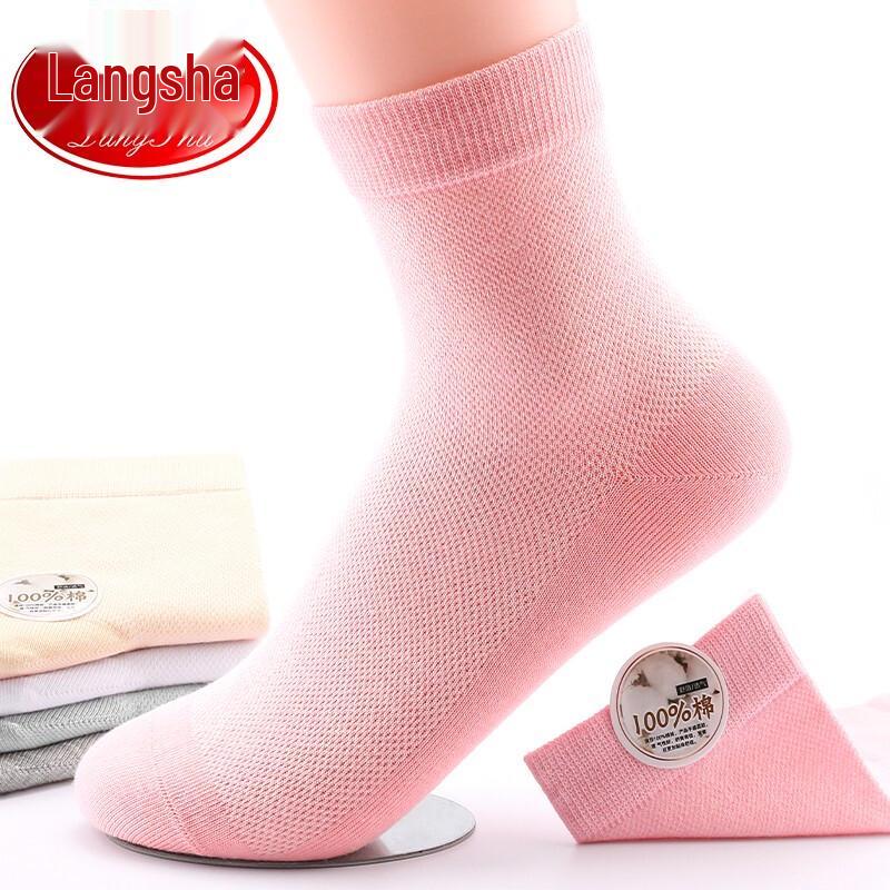 Langsha Women's Summer Breathable Cotton Mesh Mid-Calf Socks (6 Pairs)