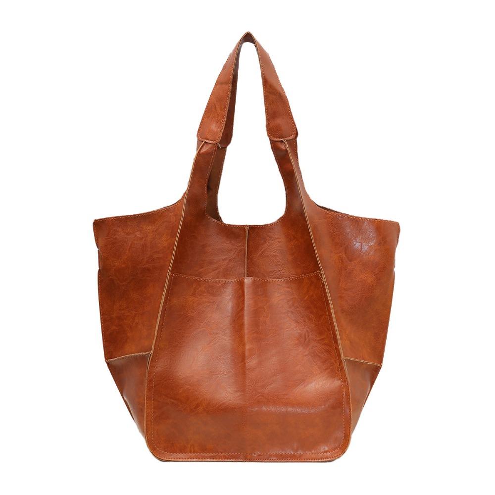 A Retro Simple Bag with A Patchwork Soft Leather Single Shoulder Hand-held Large Capacity Fashionable and Simple Handbag