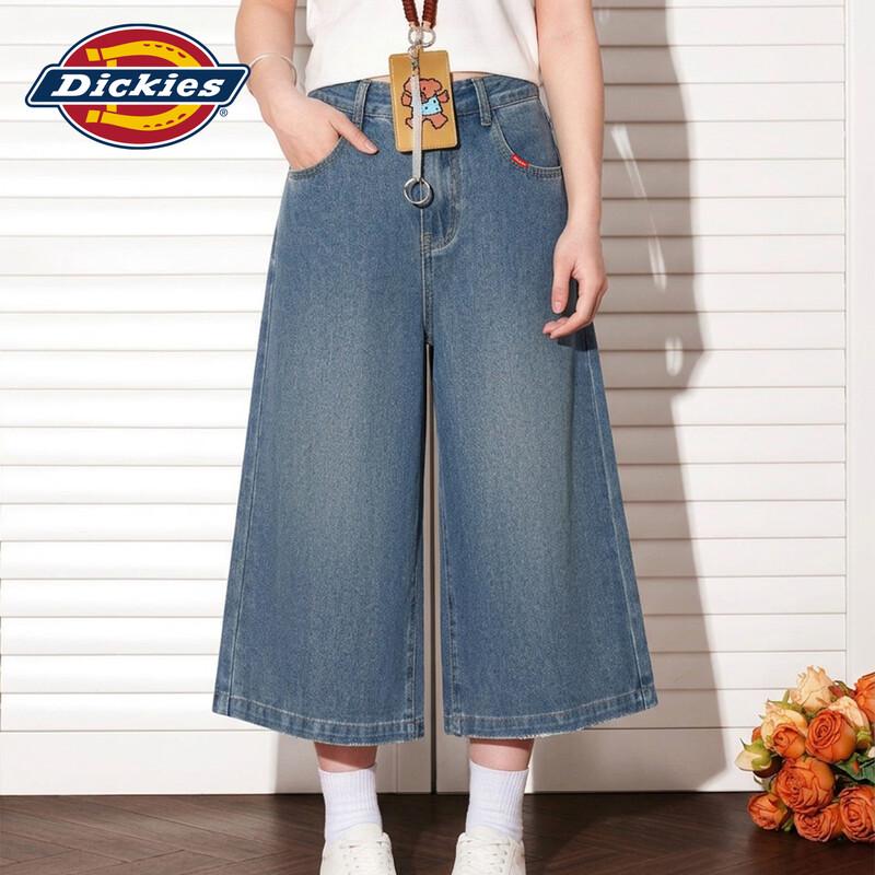Женские стираные джинсовые капри с потертостями и широкими штанинами Dickies L