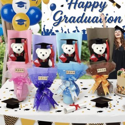 Lovely Graduation Bear Bouquet Animal Handicraft Little Bear Bouquet Personality Simulated Bouquet Room Decoration