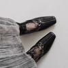 Women Square Toe Heels Shoes Designer Leather Loafers Autumn 2024 Trend Retro Fad Rock Cozy Shallow Pumps Zapatillas De Mujer