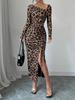 2025 Cross-Border Leopard Print Long Sleeve Slim Fit Casual Dress