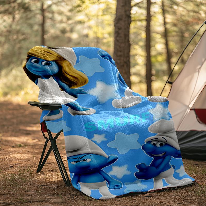 Blue Smur-f Characters Blanket Flannel Throw for Sofa, Indoor, Camping, Living Room, Office, Chair, And Bed Soft Birthday Gift