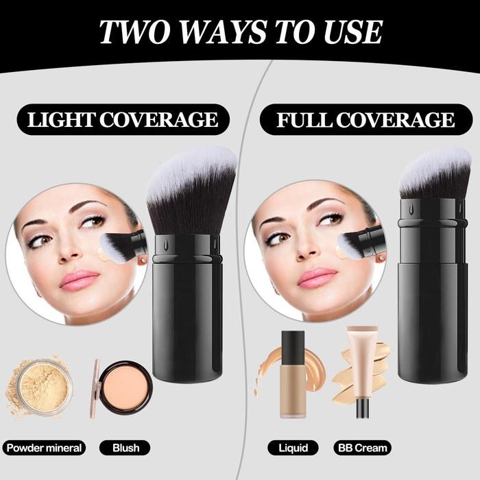 Falliny Retractable Kabuki Makeup Brush, Angled Travel Powder Blush Brush, Foundation Makeup Brush with Cover, for
