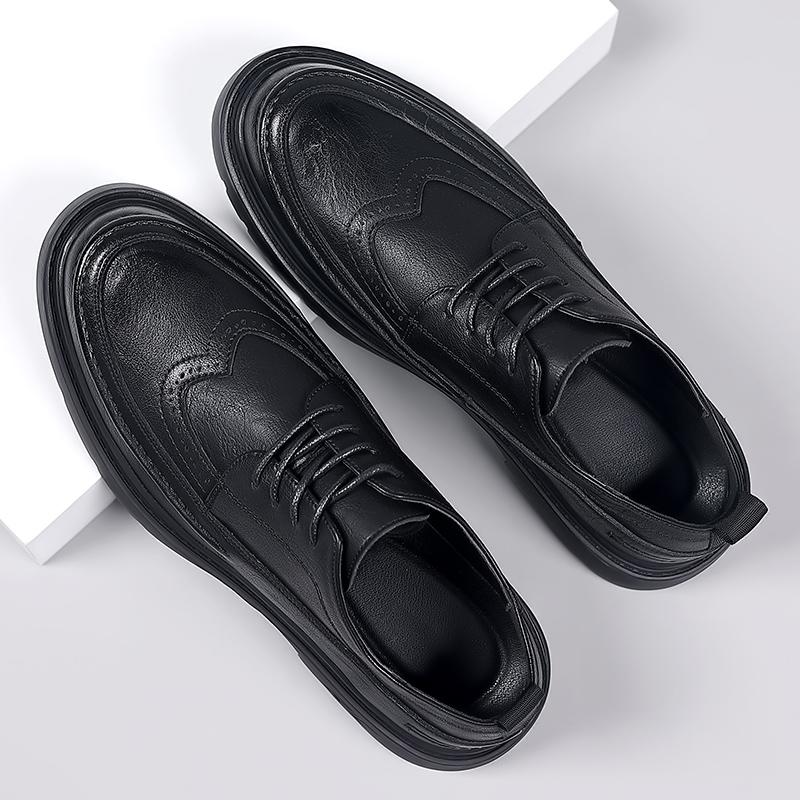Fashion High Quality Men's Leather Casual Shoes British Style Business Formal Shoes Trendy Men's Brogue Shoes Thick Sole Height Increase
