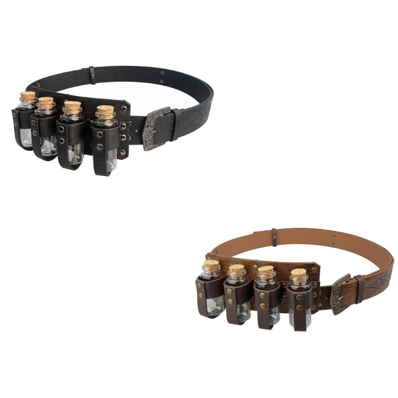 Renaissances Vikinges Costume Accessory,Medieval Pirate Leather Belt Cork Bottles Halloween Renaissances Cosplay Costume