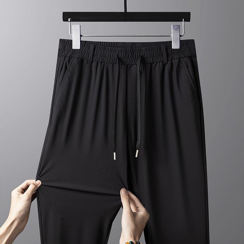 Pánské letní lehké elastické business kalhoty z ledového hedvábí pro všechny věkové kategorie