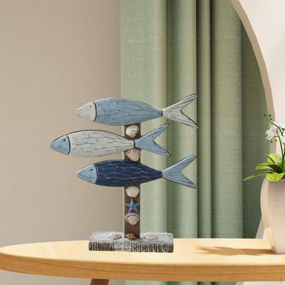 Carved Wooden Fish Statuette On Stand Rustic Gift Suitable for Entryway Dining Coastal Decoration