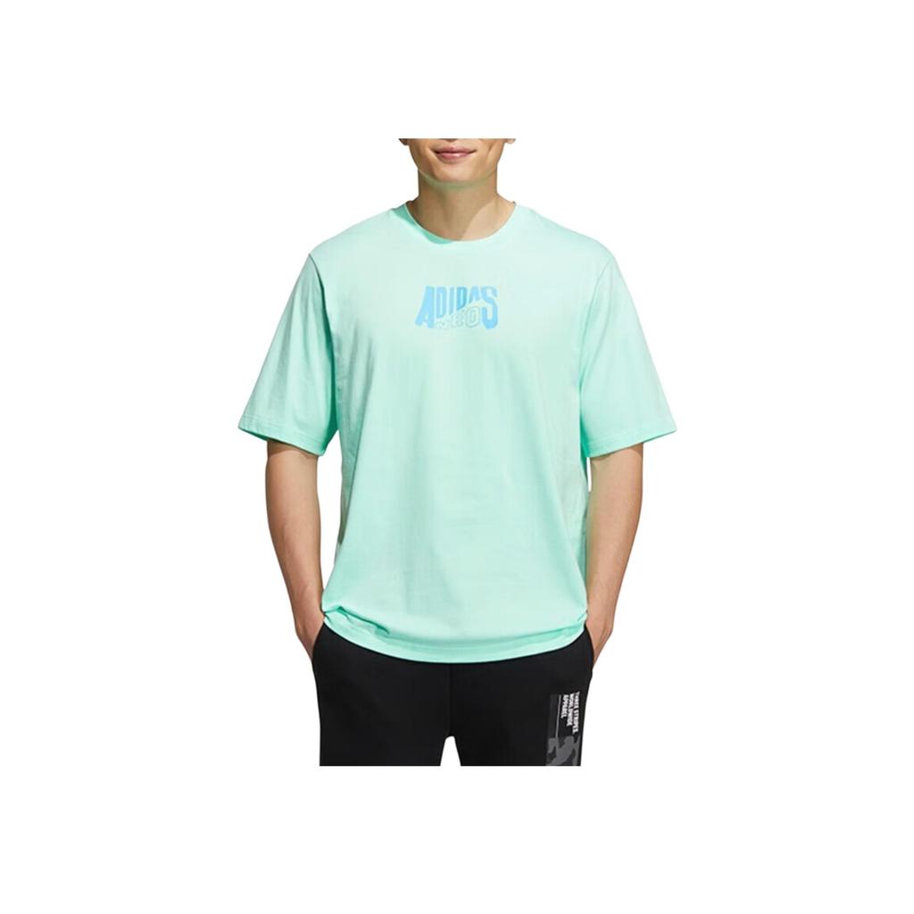 Adidas Neo Logo Print Crew Neck T-Shirt Unisex Tops Green HS8840
