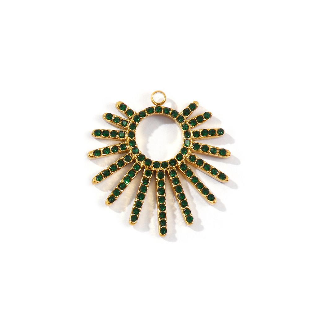 1 Pc Waterproof 304 Stainless Steel & Rhinestone Charms 18K Gold Plated Micro Pave Hollow Radial Sun Moon Pendants Necklace DIY