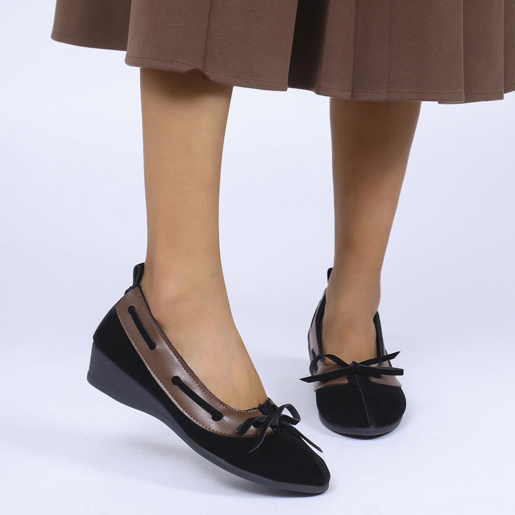 Fashion French Retro Bowknot Decoration Ballet Shoes Women 2025 Autumn Round Toe Wedge Heel Pumps Comfort Soft Sole Low Heel Pumps