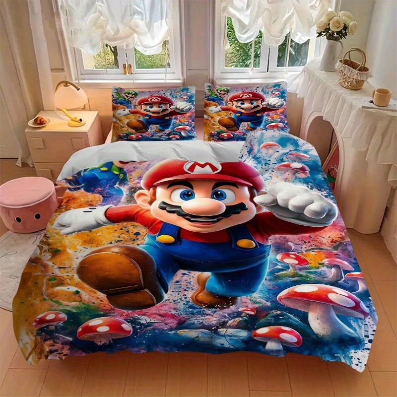 3pcs Super Mario Mushroom Cloud Adventure Bedding Set, Including 1 Quilt Cover and 2 Pillow Shams, Without Filling, Soft and Comfortable Home Bedroom