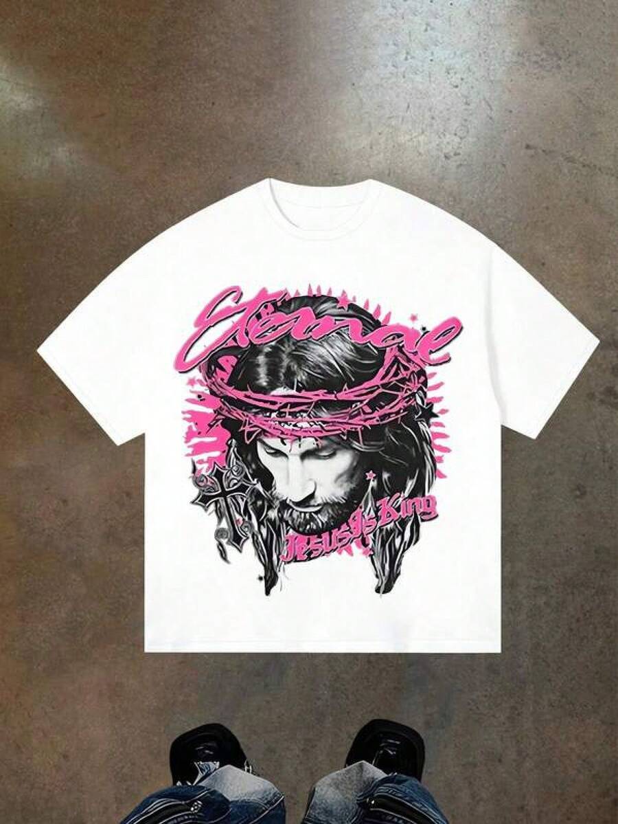 

Graphic-Shirt Cotton Tees Size PlusJesus Men s Retro 220g Cotton T-Shirt, Printing Mens Shirts,Y2k 5XL різнокольоровий