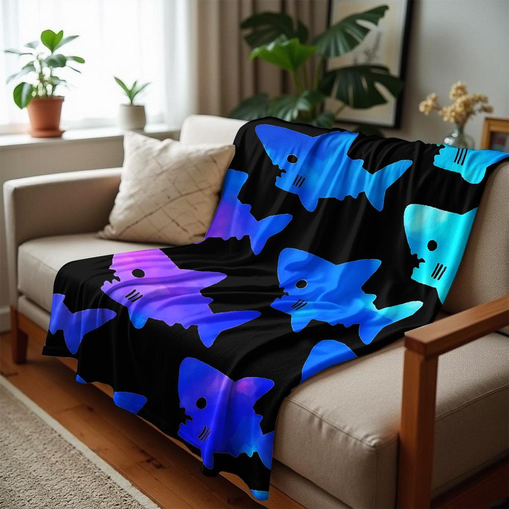 Watercolor Gradient Shark Soft Flannel Blanket Breathable Warm Throw for Office Car Sofa Kids Room Birthday Xmas Gift