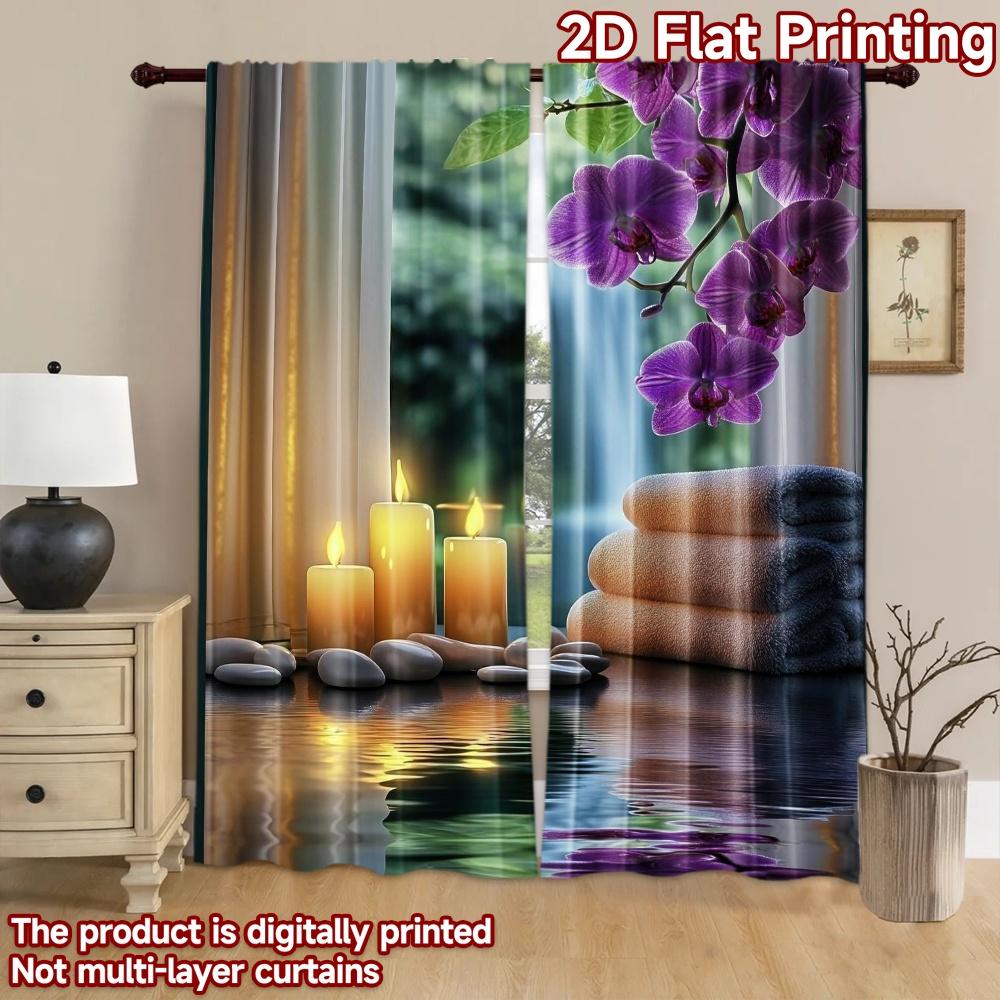 2D flat Photography Backdrop Tapestry Candles and Orchids Serenity 100% Polyester Party Decorations for New Year celebration