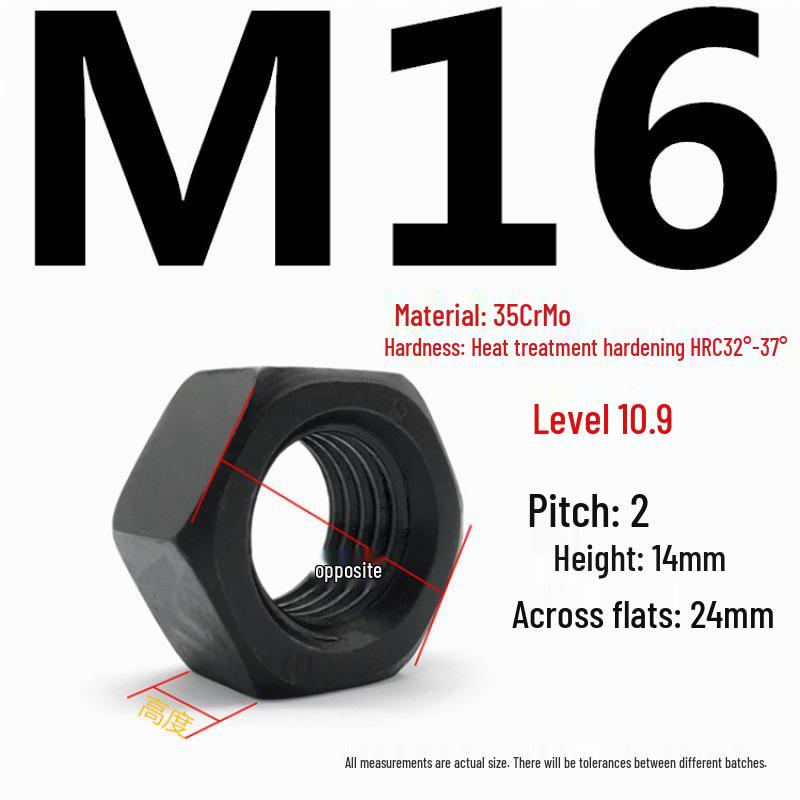 35CrMo High-Strength Hex Nut, Grade 10.9, Blackened, M8-M30