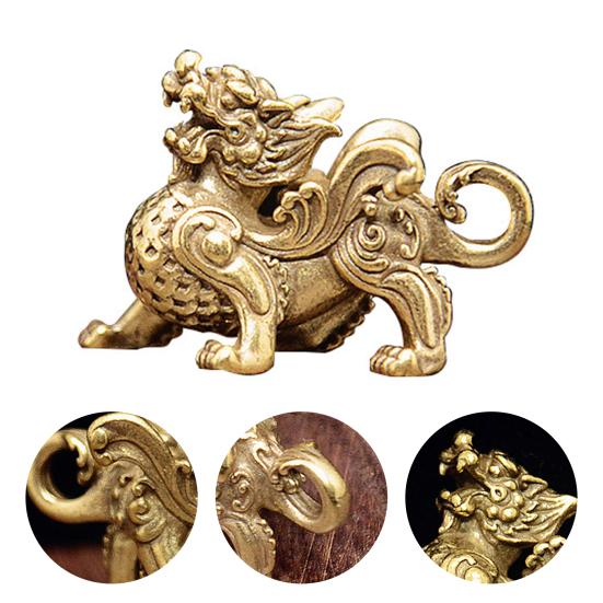 Keychain Pendant Creative Retro Copper Fengshui Statue Animal Key Charm for Home