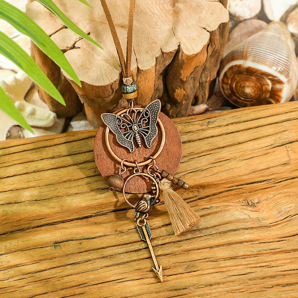 Vintage Bohemian Bird Dreamcatcher Earrings Necklace for Women Ethnic Creative Flower Wood Beads Tassel Brown Boho Jewelry