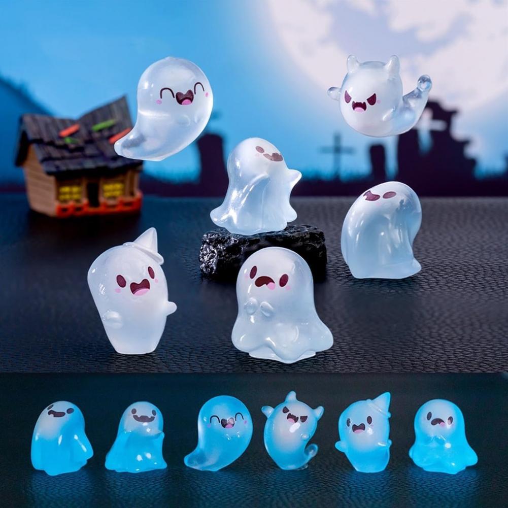 Halloween Mini Geisterfiguren mit Box Miniatur Leuchtende Geisterfigur Leuchtendes Winziges Geisterspielzeug für Heimparty-Dekoration