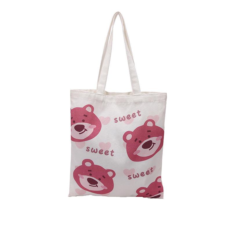 Canvas Tote Bag Large Capacity Casual With Lotso And Letter Print For Daily Use
