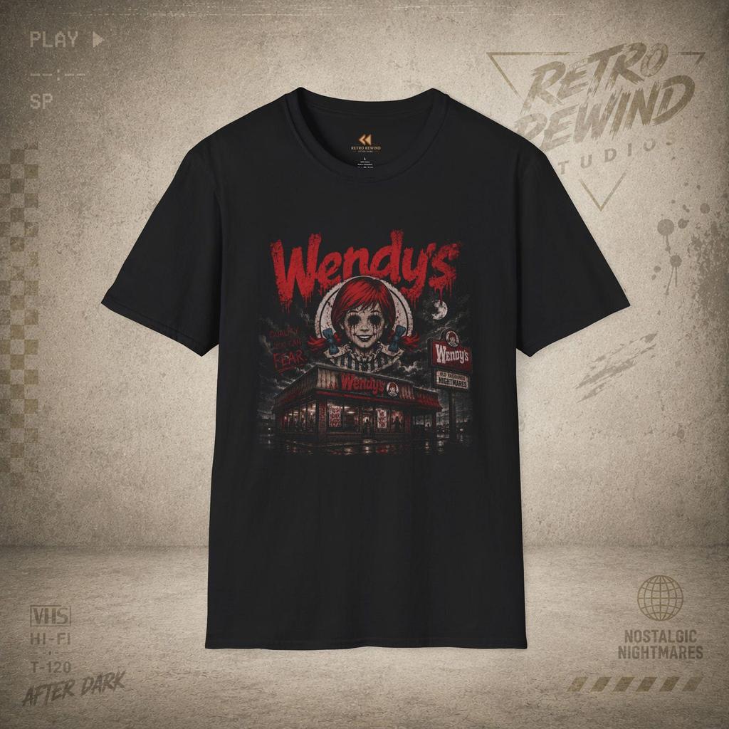 Wendys Retro Neon Logo T-Shirt Fast Food Restaurant Tee