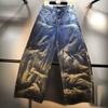 European Station Autumn Clothing New Heavy Industry Hot Diamond High Waist Thin Tie-dye Straight Jeans Trousers Women's Pants Tide