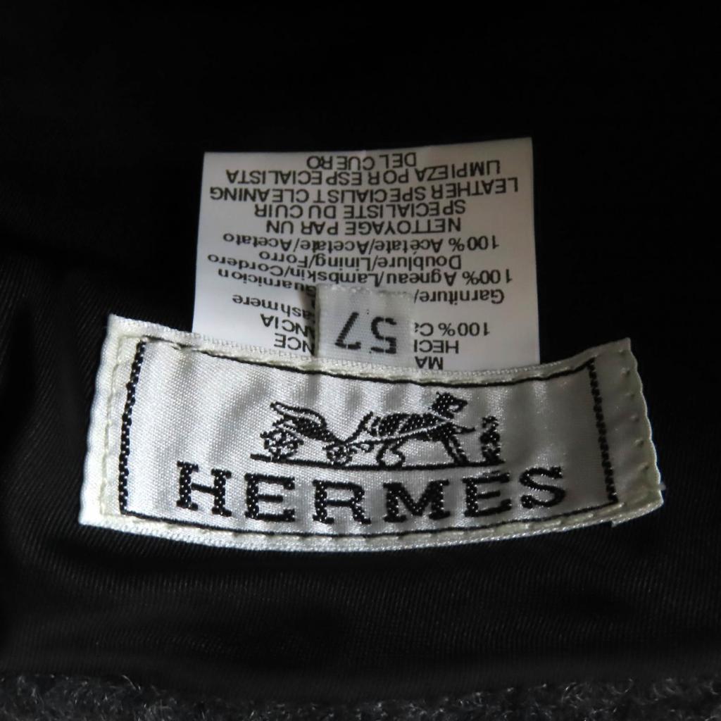 Excellent HERMES hat Leather trim with studs Gray black cashmere Women 57 Used