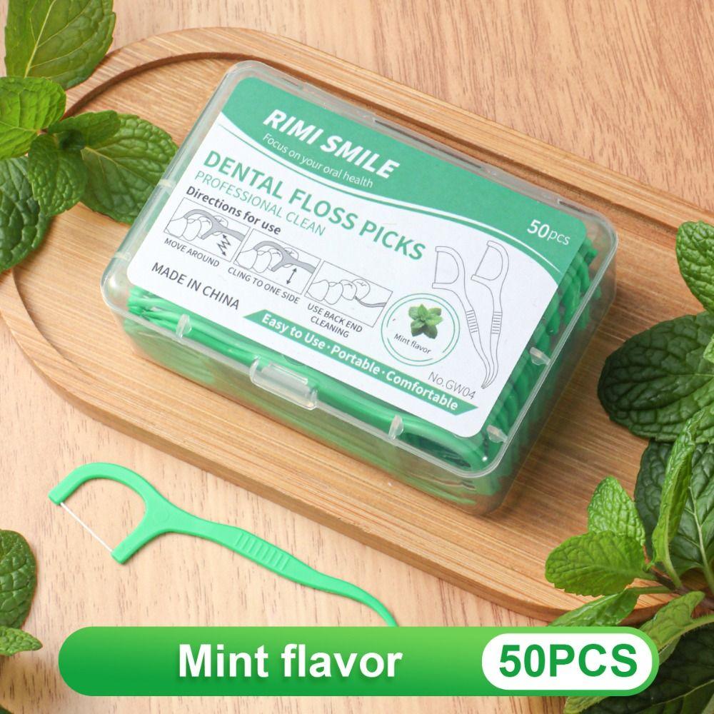 Portable Dental Floss Stick 50 Sticks/Box Teeth Cleaning Tool Fruit Flavored Floss  Oral Care