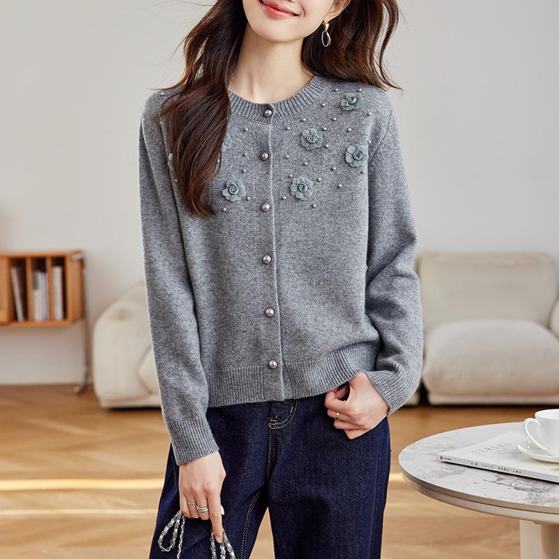 Autumn Cardigan Sweater Ladies Short Small Beaded Knitted Jacket