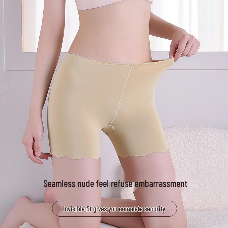 Ice Silk Seamless Women's Anti-Exposure Shorts - Thin, White Base Layer