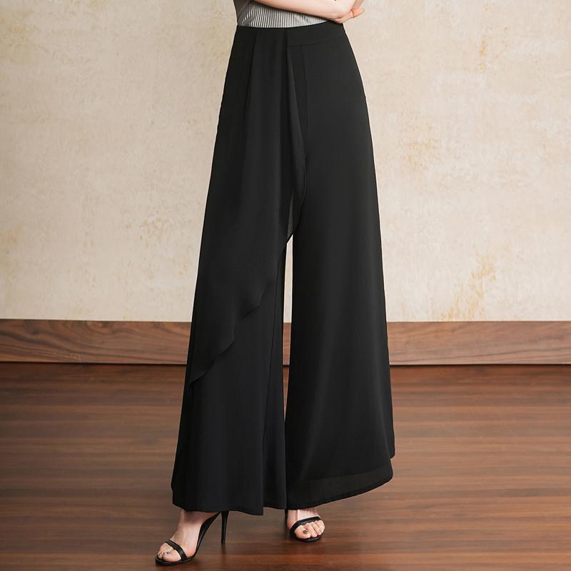 Women's Linen Blend Overlay Wide Leg Pants – High Waist Flowy Palazzo Trousers (Size 27-33)