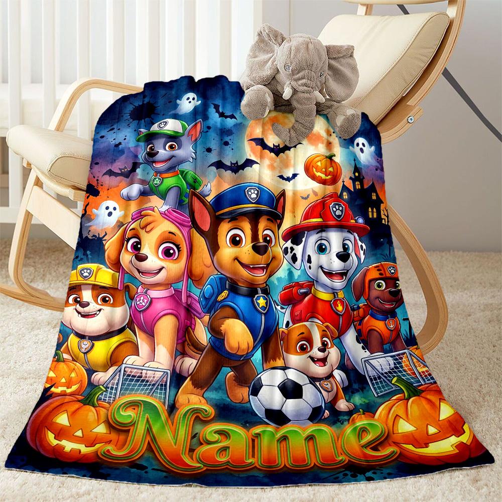 Paw Patrol Halloween Night Personalized Name Blanket Lightweight Customizable Blanket Comfortable for Couch Livingroom Living Room Home Decor