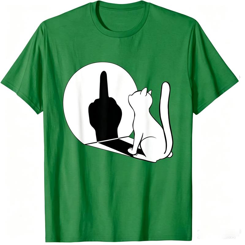 Middle Finger Cat Statement Cat Funny Gift T-Shirt Regular Short Sleeve Tops O-neck Men's Cotton T-shirt Cotton Summer Shirts