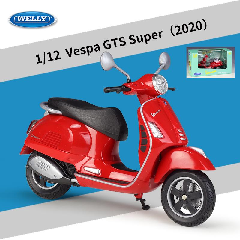 Welly 1/12 Vespa GTS Super 2020 Alloy Classic Leisure Motorcycle Model Simulation Metal Street Motorcycles Model Childrens Gifts