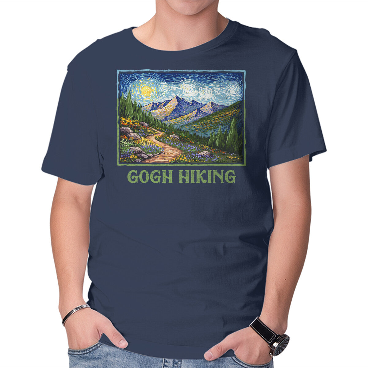 Unisex Crew Neck T-Shirt Gogh Hiking Graphic Short Sleeve Casual Tee XL