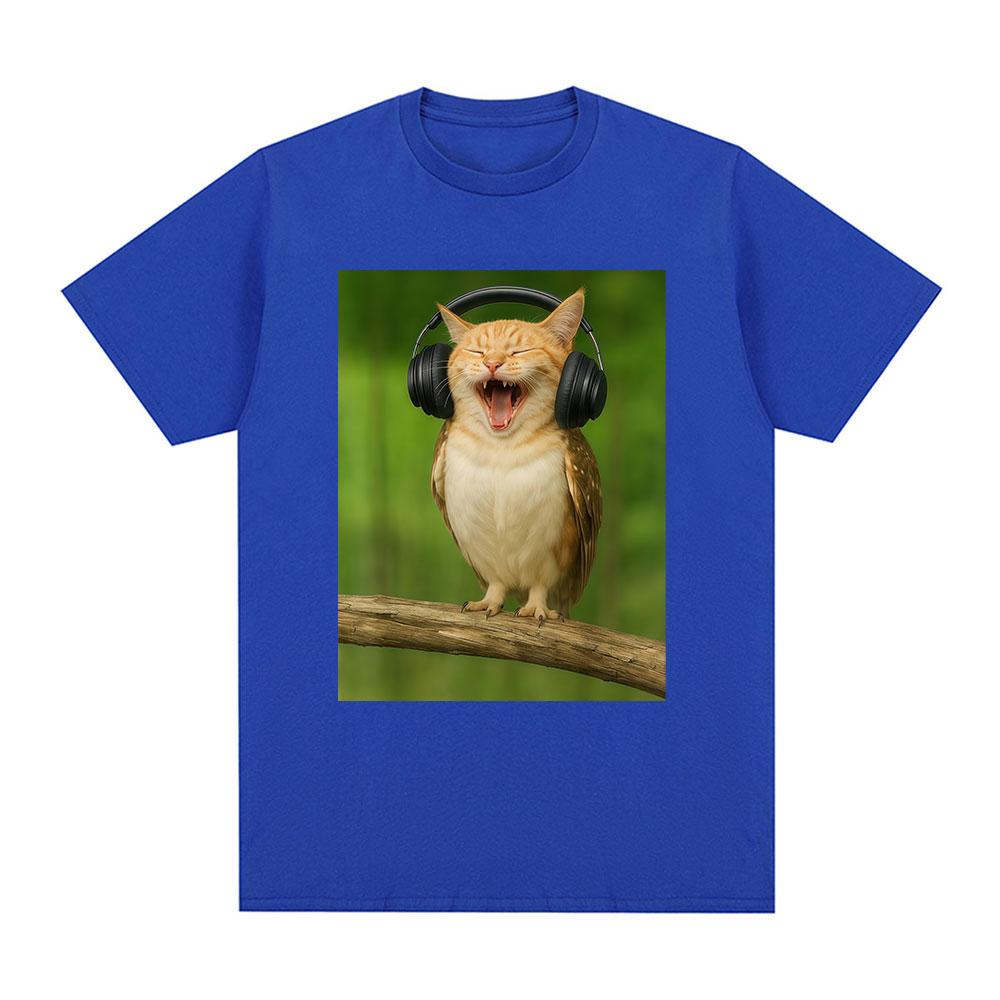 Cat Owl Headset Funny Meowl Meme Tshirts Mens Women Clothing Fashion Harajuku Short Sleeves Cotton Summer T Shirts Streetwear