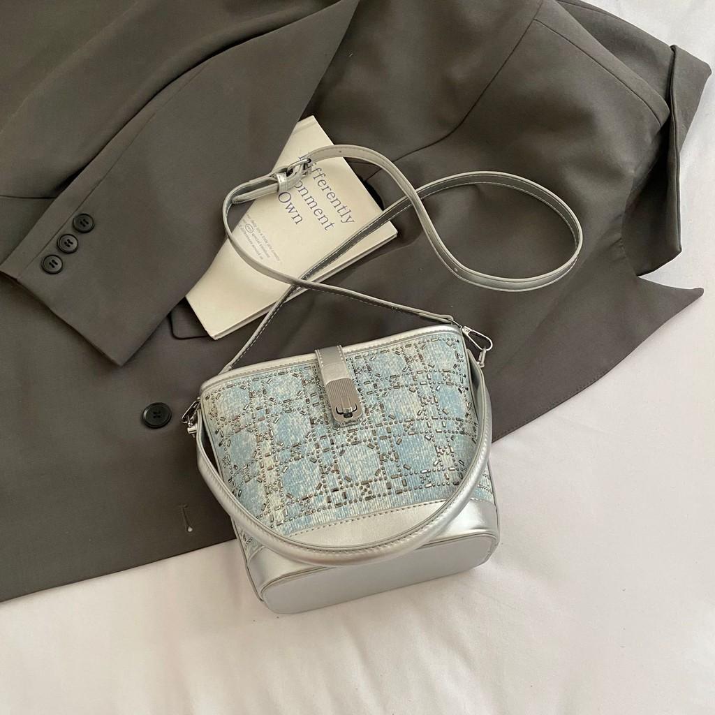 IELGY Ladies Messenger Bag Denim Portable Bucket Bag Shoulder Diamond