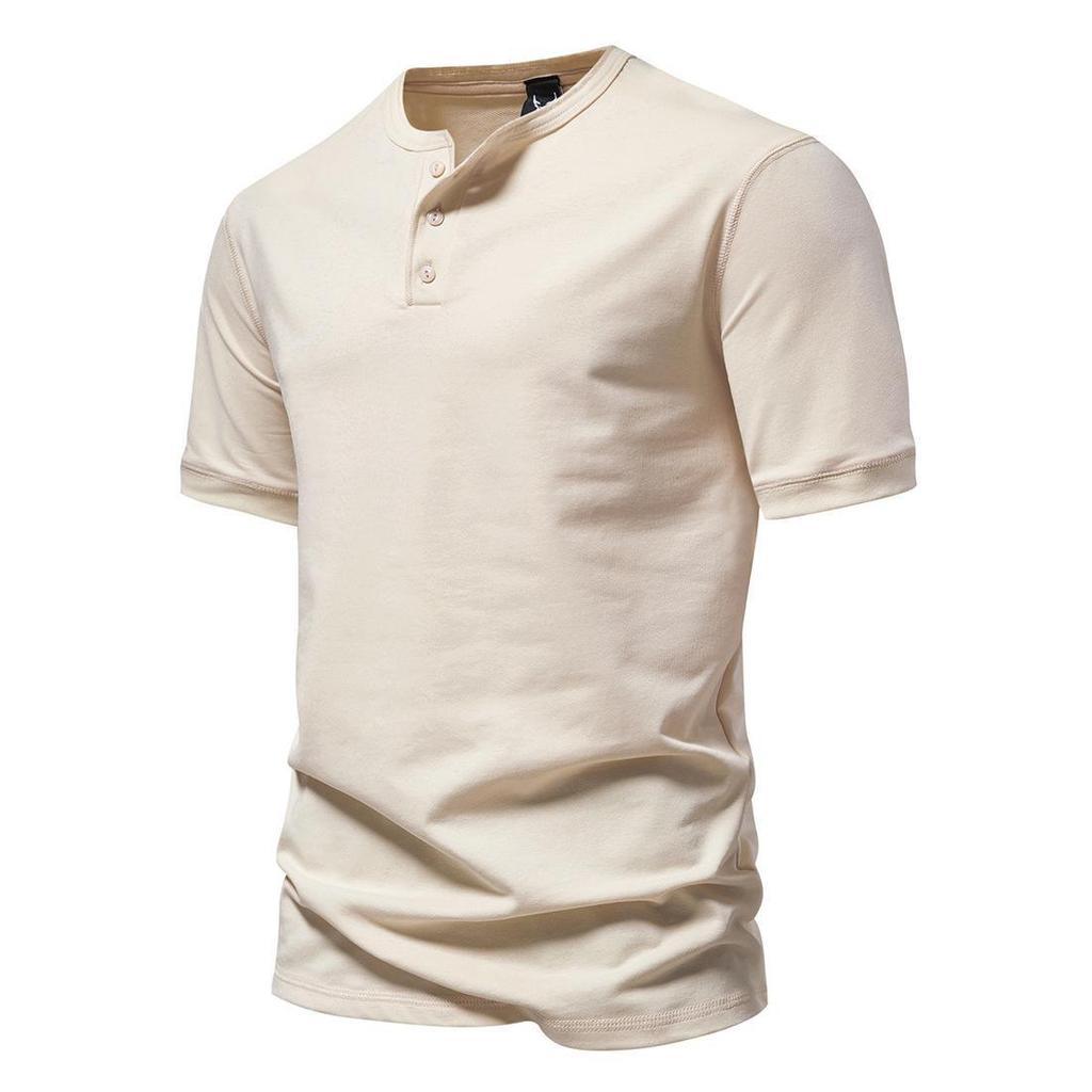 Pánské jednobarevné americké letní jednobarevné tričko Henley s polovičním rukávem - trendy sportovní oblečení pro volný čas