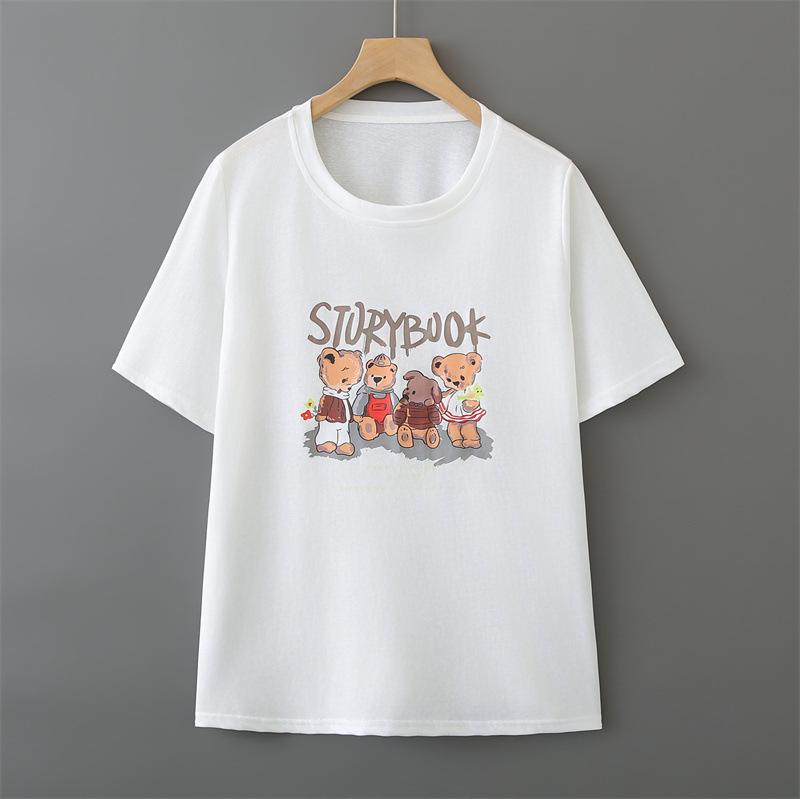 

2026 Plus Size Cartoon Print Women s Short Sleeve Casual Round Neck Shirt 2XL