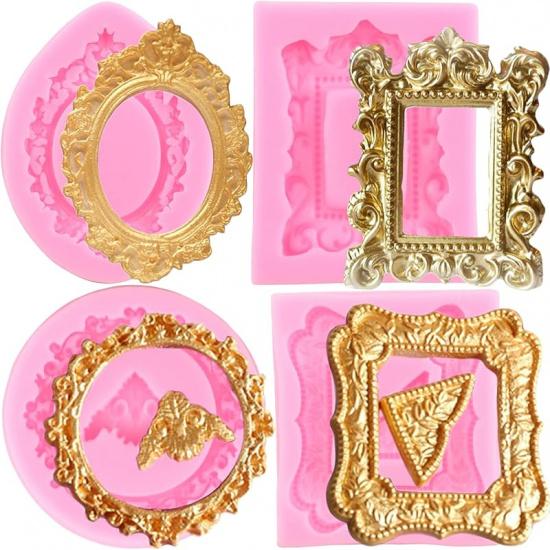Mujiang Photo Frame Fondant Molds Picture Frames Silicone Mold Vintage Frame Molds For Cake Decorating Cupcake Topper Chocolate Candy Polymer Clay